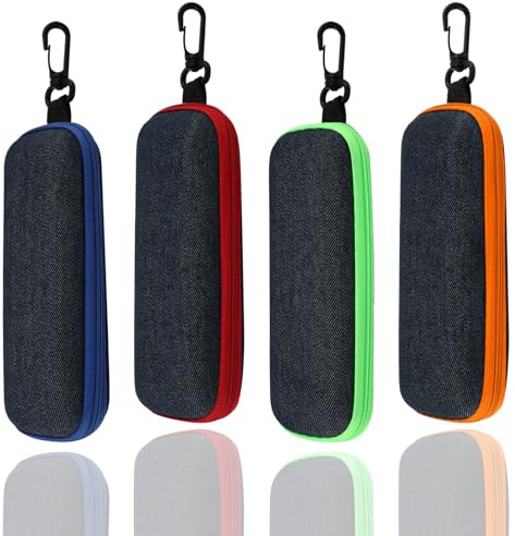 Maxmoc 4 Stück Brillenetui Hardcase,Sonnenbrille Etui,Brillenbox mit Reißverschluss für Herren Damen,Glasses Case mit Karabinerhaken für Sonnenbrille,Lesebrille,Myopiebrille