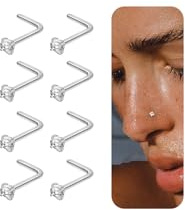 Nasenpiercing Gold Silber Damen Herren 20G Titan L-Form Nasenstecker | 8 Stück Klein Hypoallergen Wasserfest Nasenpiercing Stecker 1.5/2/3MM Zirkonia Nasenring Nostril Piercing Schmuck Set