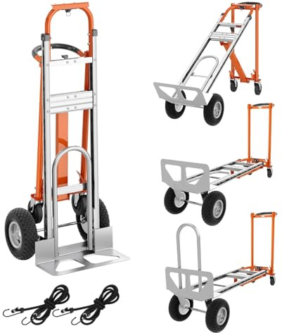 RBFGYIOP Handwagen aus Aluminium, 4 in 1, robust, Kapazität 1000 Pfund, zusammenklappbar, mit elastischen Riemen, ideal für Büro, Umzug, Orange