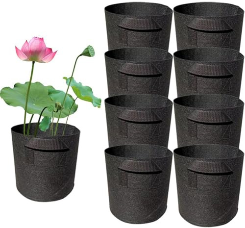 Lagomloot Lot de 8 pots de fleurs de lys en tissu non tissé épais avec poignées pour plantes aquatiques et jardinage en étang, conteneurs noirs réutilisables