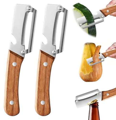 POP lina Pelapatate Multifunzione per Cucina, 2 Pezzi Pelapatate Multifunzione in Acciaio Inox con Apribottiglie, per Frutta e Verdura Utensili da Cucina