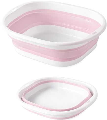 Lafefe Thickened Collapsible Washing Up Bowl, Portable Folding Wash Basin with Handles, Space Saving Camping Sink Multipurpose for Camping, Caravan, Kitchen & Travel(Pink, 5L)