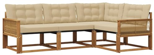 vidaXL Outdoor-Sofagarnitur mit Kissen 4 pcs Natur und Beige, Garten Loungeset, modernes Outdoor Sofa, langlebige Möbel, stylische Terassen-Sitzgelegenheiten, ideal zum Entspannen