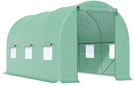 Outsunny Invernadero de Exterior 4,45x2x2 m Invernadero de Túnel con Cubierta de PE 140 g/m² para Cultivo Plantas Verduras Frutas en Jardín Terraza Verde