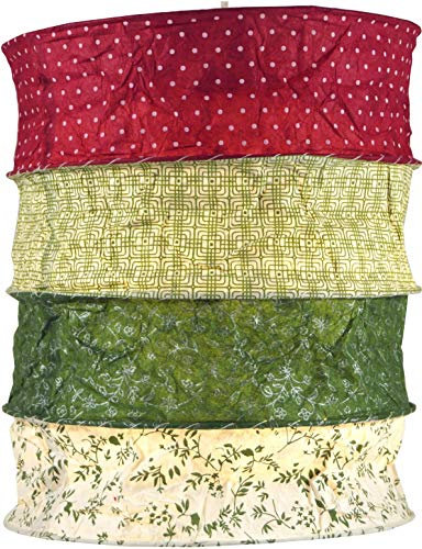 GURU SHOP Runde Boho Papier Hängelampe, Lokta Papierlampenschirm Kailash, Handgeschöpftes Papier - Rot/grün, 35x28x28 cm