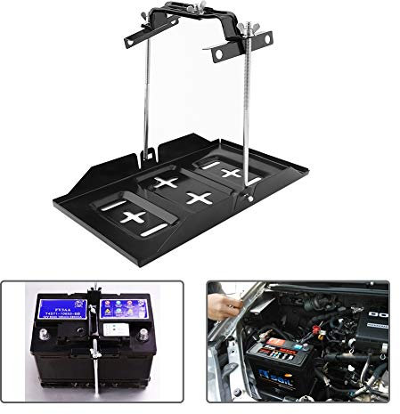 Batteriehalter KFZ, Universal-Batterietablett aus Metall mit Verstellbarer Klemme, Halterungen für die Autobatterie, mit Klemmen-Set, Verstellbare Befestigung