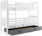 Interbeds Etagenbett Hochbett QUBA 90x200cm aus Kiefernholz, Farbe: WEIß ; Kinderbett mit Matratzen und Lattenroste (weiß + graue Schublade)