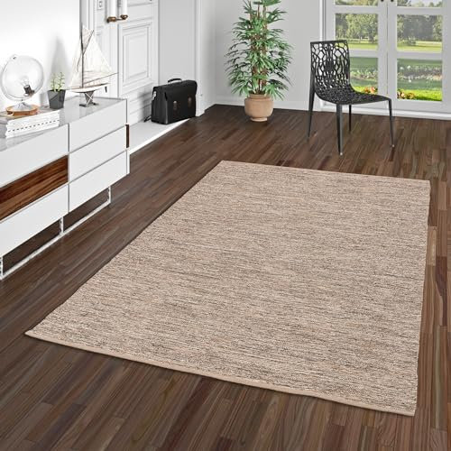 Pergamon Baumwolle Natur Kelim Teppich Easy Braun Meliert in 7 Größen