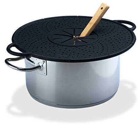 Relaxdays 1x Überkochschutz Silikon, Spritzschutz & Untersetzer für Töpfe, hitzebeständig bis 250°C, pflegeleicht, 30cm Ø, schwarz