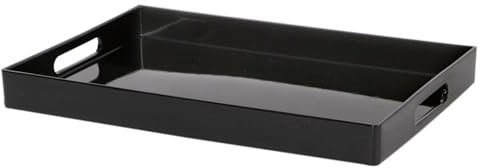 Argon Tableware 34.5 x 30cm Serving Tray with Handles - Black - Rectangular Tray Metallic Decorative Breakfast Tray Melamine Food Tray for Eating, Snacks, Drinks, Food Serving