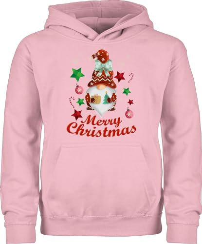 Kinder Hoodie Jungen Mädchen - Weihnachten Geschenke - Weihnachtlicher Wichtel I Weihnachtsmotiv I Merry Christmas Wichtelmotiv - 140 (9/11 Jahre) - Hellrosa - weihnachtspulli Kind
