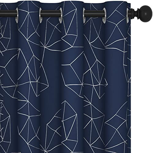 Deconovo gardinen Verdunkelung für Schlafzimmer Kälteschutz Thermovorhänge Thermo Vorhänge mit Ösen Abdunkelnd Vorhänge, 245x140 cm(HöhexBreite), Diamant Dunkelblau, 2er Set