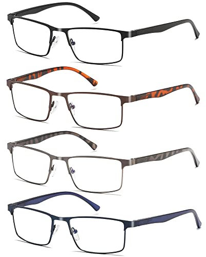 Fsread 4 Pack Reading Glasses For Men Blue Light Blocking Mens Reading Glasses Metal Frame Lightweight Spring Hinge+1.75
