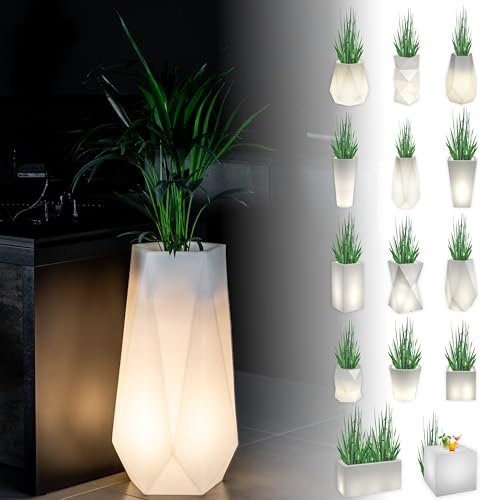 MONUMO®️ Grand Pot de Fleurs avec lumière intérieure LED, avec Boîte Intérieure, Résistant aux Intempéries, Adapté pour la Maison, Terrasse, Jardin, Balcon, Moderne (75 cm x 41 cm x 41 cm)