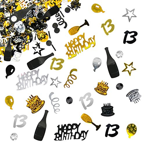 Giftota - Konfetti 13 Geburtstag Deko - 13. Geburtstag Deko - Konfetti (Gold Schwarz) - Partydekoration Geburtstag 13 - Konfetti-Dekoration für Jubiläen, Geburtstage, Partys