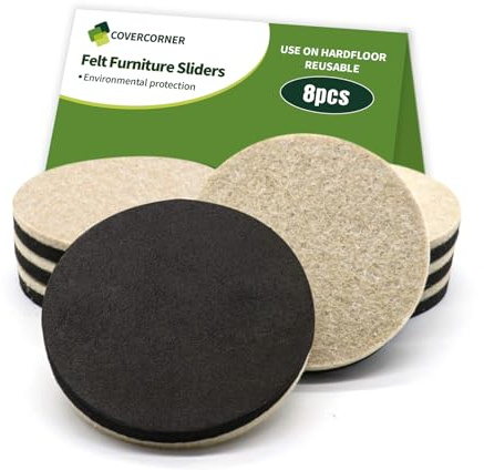 COVERCORNER Felt Furniture Sliders for Hardwood Floors 8 PCS - 3 1/2 inch Furniture Moving Slider – Heavy Duty Felt Movers Sliders Chair Legs Floors Protectors (for Hardwood Floors)