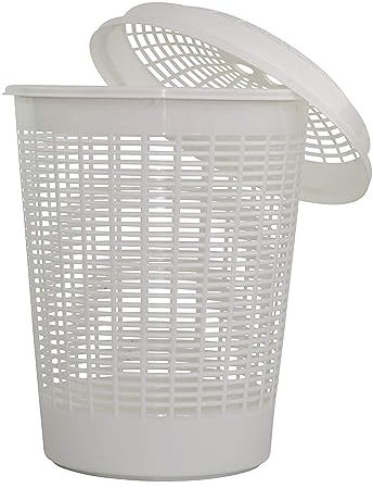ALIBABA 50L Litre Circular Plastic Laundry Linen Washing Basket Bin Storage Round Hamper With Lid (White)