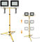 Jiubiaz LED Baustrahler mit Stativ, 2x50W 4250LM Arbeitsstrahler inkl. Höhenverstellbar Stativ und 1m Kabel, LED Fluter 3000K Warmweiß Wasserdicht IP66 Baulampe für Werkstatt (kein Stecker)