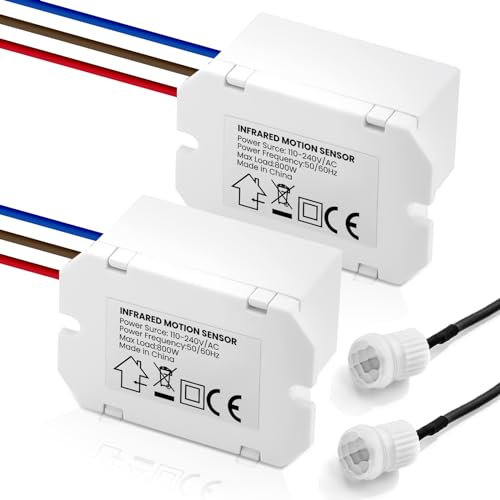 DoRight Mini Détecteur de Mouvement Interieur 230V, Infrarouge, Capteur Infrarouge Humain, 360 ° Range 8m, avec Capteur De Faible Luminosité, Encastré, Presque Invisible, IP20, 2 pièces, Blanc