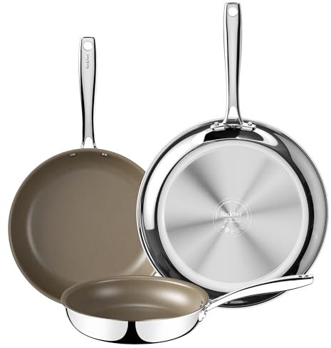 Redchef Edelstahl Keramik Pfannenset Induktion 20 cm 24 cm 28 cm Bratpfanne Ohne Ptfe Und Pfoa Pfas, Pfanne Keramikbeschichtung Induktionsgeeignet, Backofenfest, Spülmaschinenfest