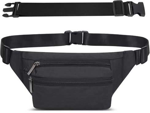 Bauchtasche Gürteltasche Hüfttasche mit Einem 30 cm Verlängerten Gürtel Unisex Modern Umhängetaschen Handytasche für Outdoor Reise Wandern Hundetraining Damen und Herren Schwarz