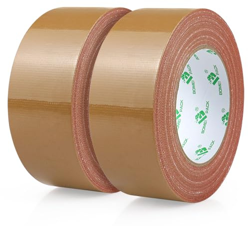 BOMEI PACK- Cinta Americana Cinta aislante de alta resistencia, 5 cm x 50 m, marrón, set de 2, uso general, reparaciones del hogar y el coche, bricolaje, actividades al aire libre