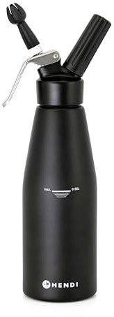 HENDI Sahnespender, Inklusive Set aus 3 Polypropylen Spritztüllen und Reinigungsbürste, Sahne-Mousses-Desserts-kalten Schäumen, 0,95L, ø95x(H)364mm, Aluminium, Schwarz