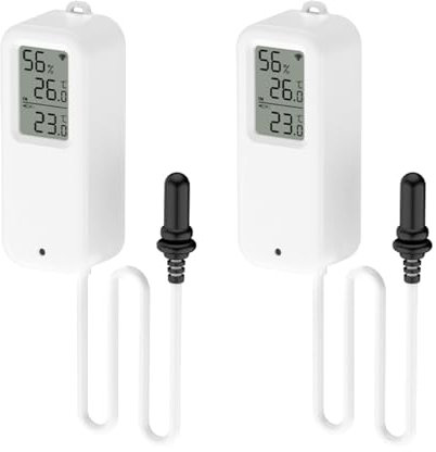 eMylo Wlan Thermometer, Smart Kühlschrankthermometer App Monitor, Daten Export ℉/℃, hygrometer Wlan Thermometer Innen Außen für Gewächshaus, Aquarium, Kühlschrank, 2 Stück mit Bildschirm