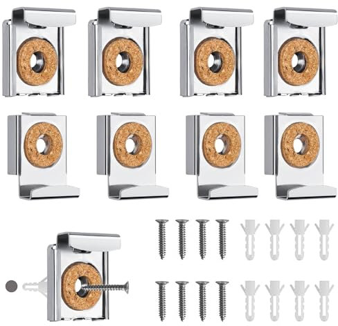 8 supporti per specchio da parete, da parete, a molla, con tasselli e viti, senza cornice per specchi pesanti, in vetro