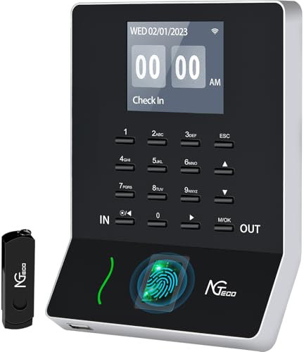 NGTeco Fingerabdruck-Zeiterfassung für Kleinbetriebe, automatische Berechnung der Arbeitsstunden, Mit kostenloser APP Zeiterfassungssystem