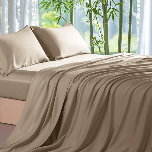 Gezu Bambus Luxus Spannbettlaken 180x200cm Gold Braun Bambus Weich Lyocell Tencel Hypoallergen Thermoregulierend Spannbetttuch Bettlaken 180x200cm Spannbettlaken Sommer für bis 30cm Matraze