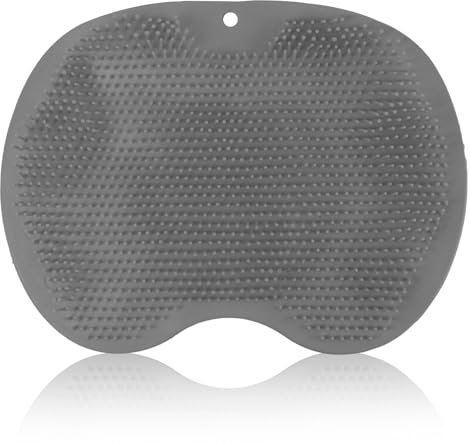 Back/Foot Scrubber for Shower, Silicone Brush with Suction Cup for Cleaning & Exfoliating Skin, Shower & Bath Scrubber Mat for Foot Care, Exfoliation, Spa, Reduces Pain (Grey)