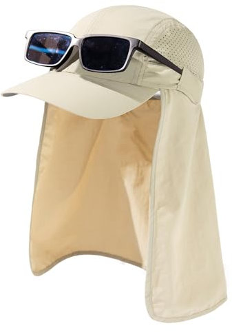 TOP-EX XL/XXL Baseball Cap Herren mit Abnehmbarer Nackenklappe UV-Schutz Sonnenhüte Damen, Faltbar Sommerhüte Safari Wandern Outdoor-Hut Atmungsaktiv Verstellbar Beige L