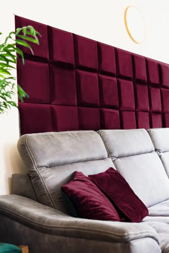 Dimex Samt Wandkissen WEINROT Quadrat - Stoff Polsterpaneel Schlafzimmer Wohnzimmer Bett Wandpolster - Bettkopfteil Lendekissen Modern Luxus Gepolstert Polster Paneel | 30 cm x 30 cm