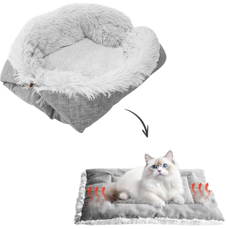 GOEDCH Weiches Katzenbett Waschbar: 61x51cm 2 in 1 Katzenkissen, Plüsch Weich Katze Schlafen Bett, Flauschige Katzensofa für Katzen und Kleiner Hund, Grau Plüsch Haustierbett, Flauschige Katzendecke