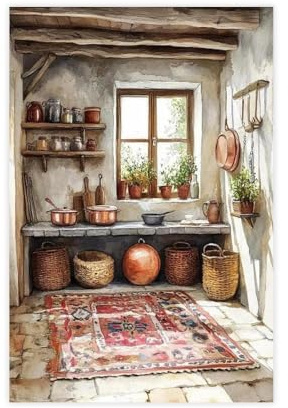 Kunstdruck auf persischer Küche, Kupfer-Kochgeschirr und rustikales Leinwand-Poster, Wandkunst, Dekordruck, Bild Gemälde für Wohnzimmer, Schlafzimmer, Dekoration, 30,5 x 45,7 cm (L x B)