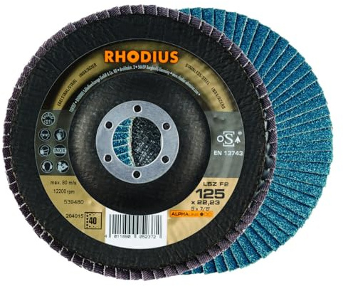 Rhodius 209315 Schleifscheibe für Gehäuse LSZ F2, 125 x 22,23 mm, K40, Edelstahl, schräg, Ø 125 mm, 5 Stück