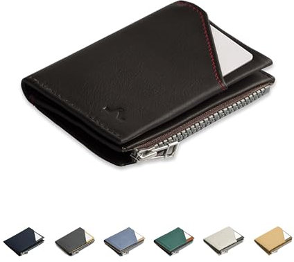 ROIK Geldbörse Klein Herren Braun – Kreditkartenetui Leder mit RFID Schutz – Slim Wallet Herren – 9 Karten Mini Portmonee für Herren – Kompakte Ledergeldbörse für Männer – Zip Coin Dark Browm
