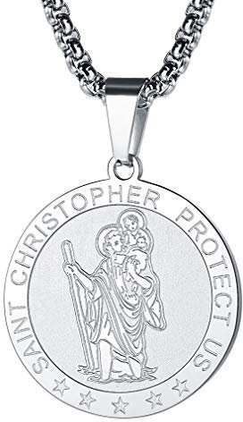FaithHeart Heiliger Christophorus Anhänger, St Christophorus Halskette, Edelstahl Kette mit Runder Anhänger, Amulett mit Geschenkebox für Geburtstag Vatertag Weihnachten
