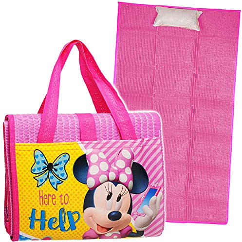 alles-meine.de GmbH Strandmatte/Strandunterlage mit Kissen - - Minnie Mouse - 75 cm * 150 cm - Faltbare Picknick Decke/als Unterlage Isomatte - Nackenrolle Gartenmatte Bastma..