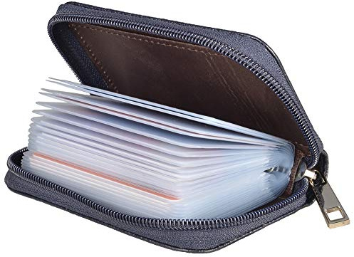 Genuine Leather Credit Card Holder ID Business Card Case Wallet 26 Card Slots (Darkblue)