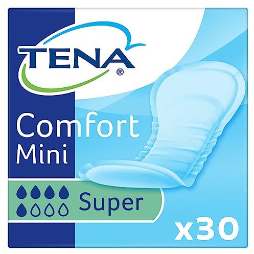 TENA ProSkin Comfort Incontinence Pads, Mini Super (30 Count) | For Medium Leakage, Features Extra Absorption & Odour Control, Long for Additional Security