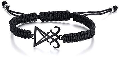 XUANPAI Two-Tone Sigil von Lucifer Siegel des Satans Symbol Schwarz Edelstahl Talisman Geflochtene Armreif Seil Armband für Männer Frauen, Stil 1