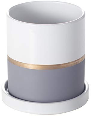 Ekirlin 13cm Plant Pot - Ceramic Flower Planters Indoor - Modern Succulents Containers with Drain Hole Saucer, Decorate Home, Office & Outdoor (Grey)