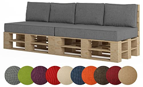 chilly pilley Palettenkissen Palettenauflage Palettenpolster Sitzkissen Rückenlehne Kaltschaum Schaumflocken Füllung viele Größen und Farben (6er Set, Grau)