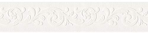 Frise murale blanc +/- 13 cm de large | Frise papier peint large 63961-5 | Frise murale pas cher fleurs classiques | Frise pour couloir & salon