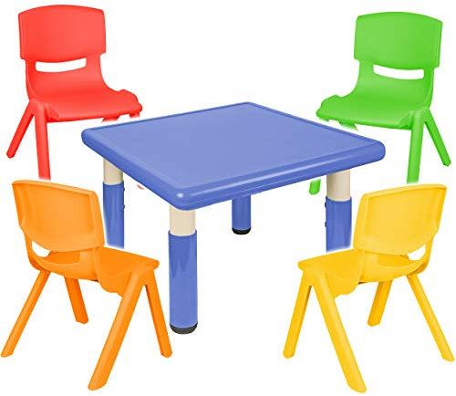 alles-meine.de GmbH Sitzgruppe für Kinder - Tisch + 4 Kinderstühle - Größen & Farbwahl - blau - höhenverstellbar - 1 bis 8 Jahre - Plastik - für INNEN & AUßEN - Kindertisch/Kin..