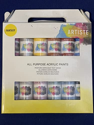 Artiste Acrylic Paint Set Pack of 12 x 59ml 2oz - Fantasy Colours, Quick-Drying Professional Art and Hobby Craft Artists Paint, Water-Based Paints Cover Surfaces with Ease, Ideal for Travel Artists