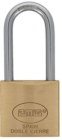 Amig - Cadenas de Sécurité en Laiton 25mm | Arc en Acier Long | Résistant à la Rouille | Idéal pour Casiers et Bagages, Laiton Mat, 25mm, Laiton et Acier