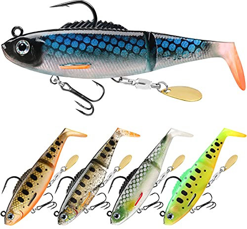 TRUSCEND Angelköder für Barsch, Forelle, Jigkopf, Paddelschwanz, Schwimmköder, weiche Angelköder, Süßwasser, Salzwasser, Jiggen, Barsch, Angelausrüstung, Geschenk für Herren